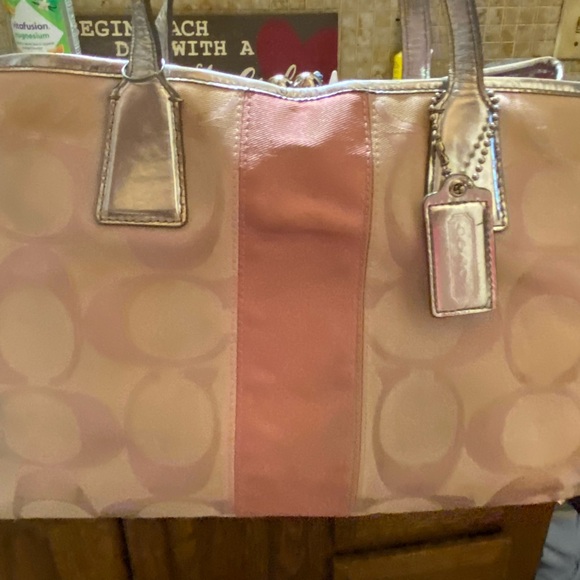 COACH ERGO SIGNATURE TOTE BAG PINK SILVER CANVAS TOTEBAG - Picture 11 of 15